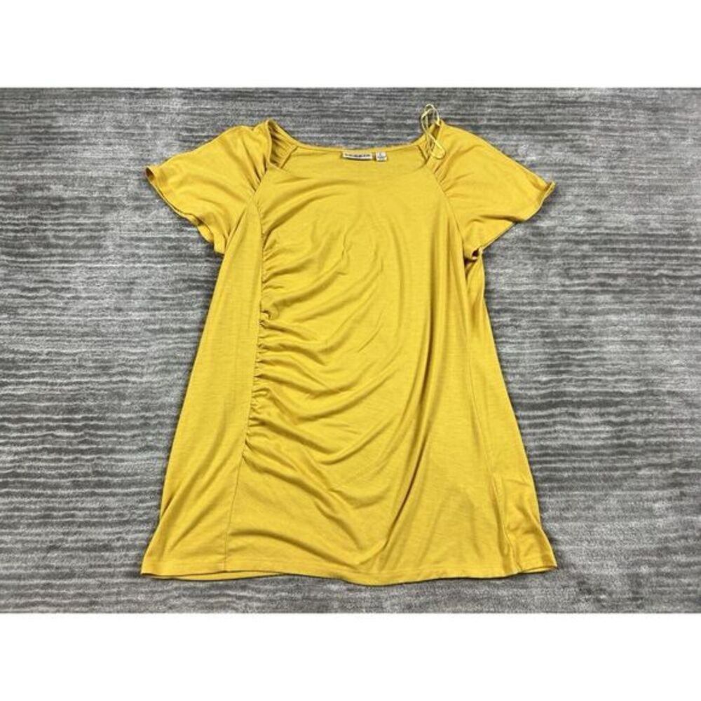 Studio JPR Top Womens Large Yellow Short Sleeve Polyester Blend Casual